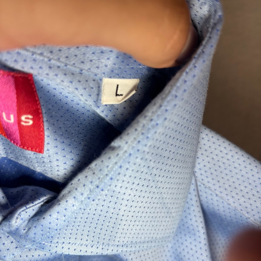 RUFUS Men's Blue Micro-Dot Dress Shirt L 100% Cotton USA - Picture 10 of 16